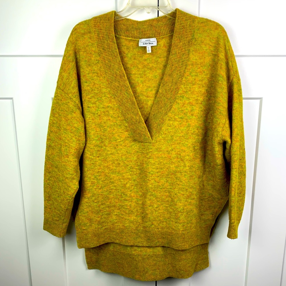 & Other Stories GOLD YELLOW Oversized V Neck Tunic Sweater sz S